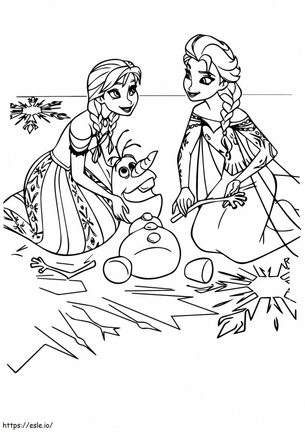 Anna And Elsa With Olaf coloring page