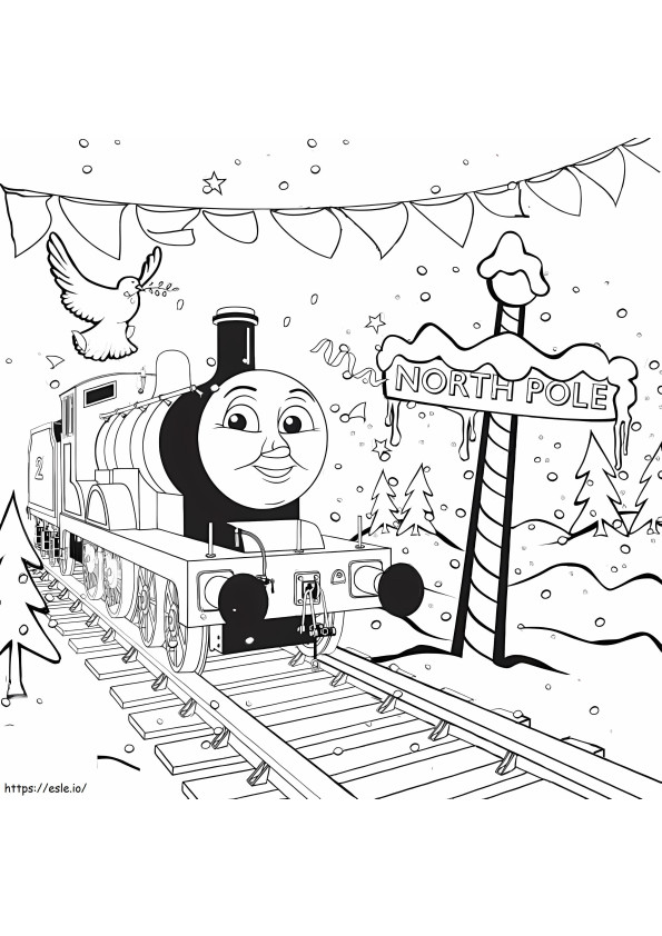 Thomas Trenul de iarnă de colorat