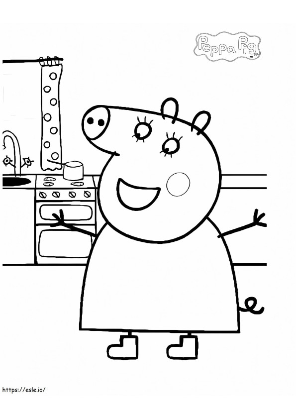 Mummy Pig In The Kitchen coloring page