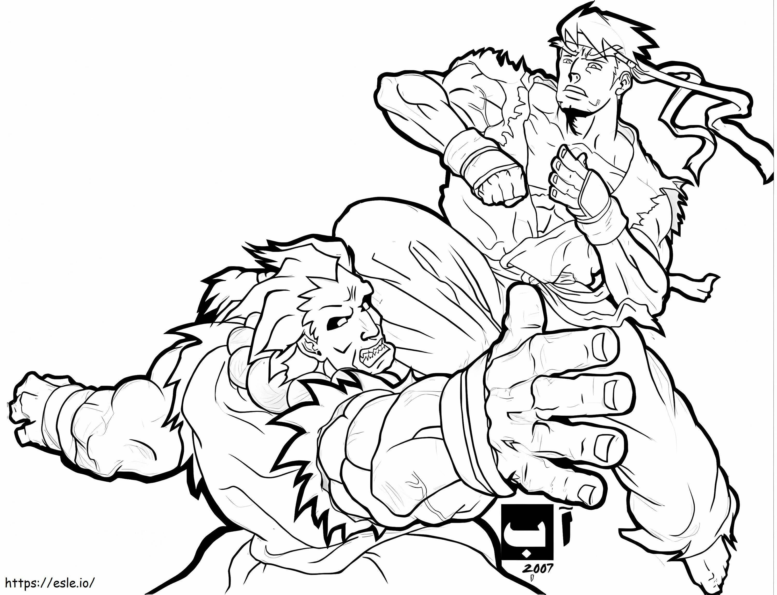 Coloriage Ryu dans un combat à imprimer dessin