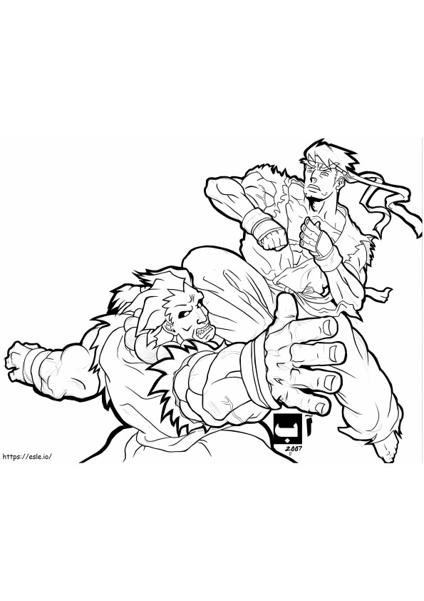 Coloriage Ryu dans un combat à imprimer dessin