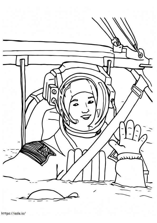 Nasan astronautti heiluttaa värityskuva