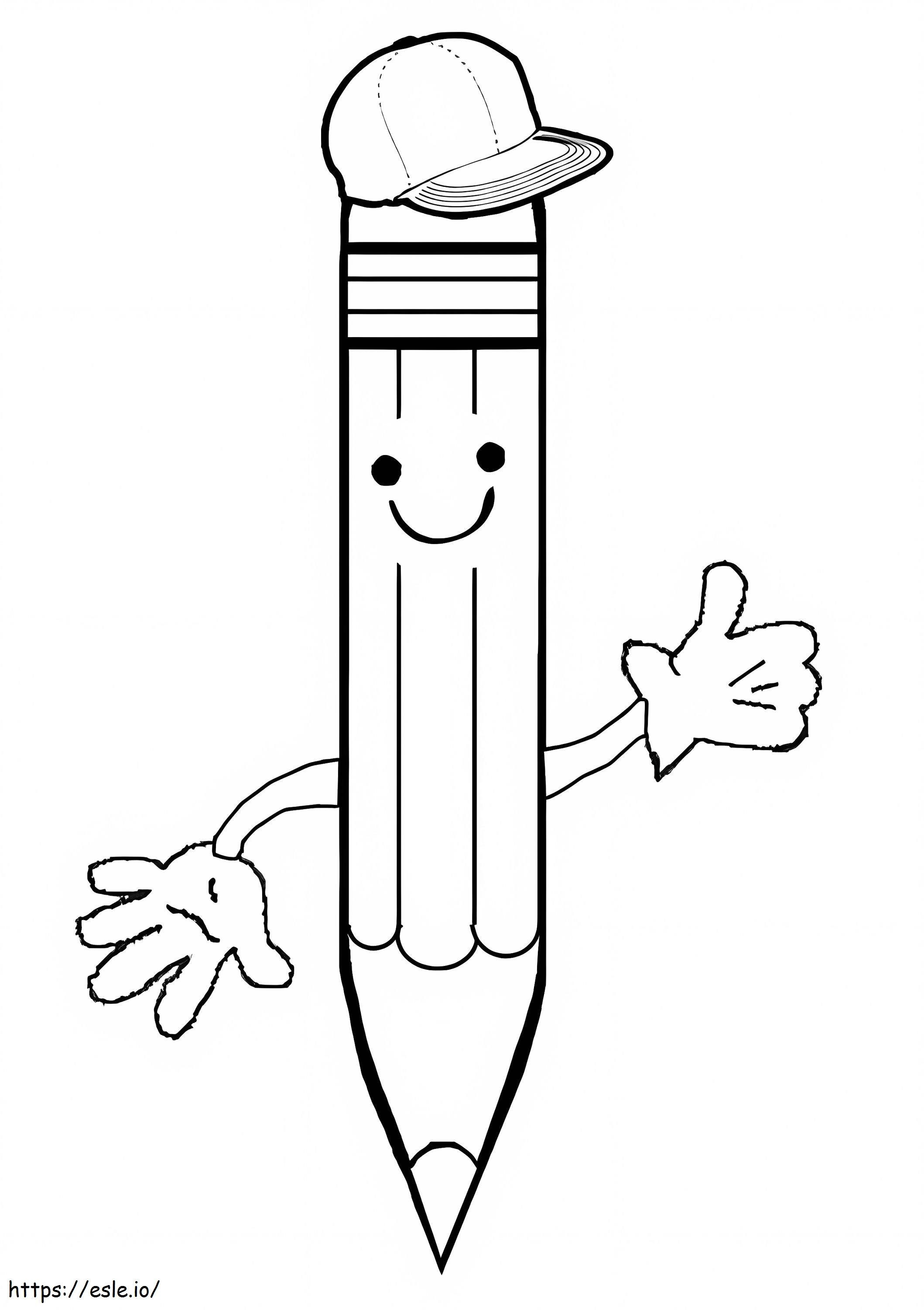 Coloriage Crayon souriant avec capuchon à imprimer dessin