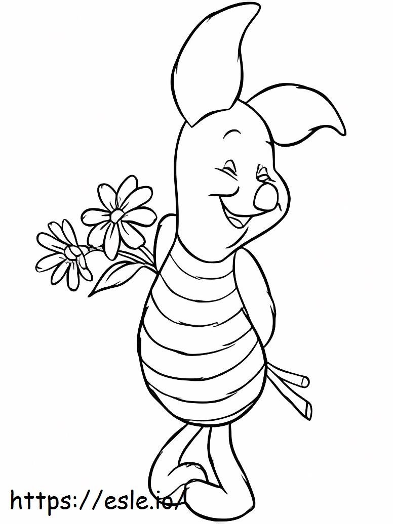 Shy Pig Holding Flower Coloring Page for Kids