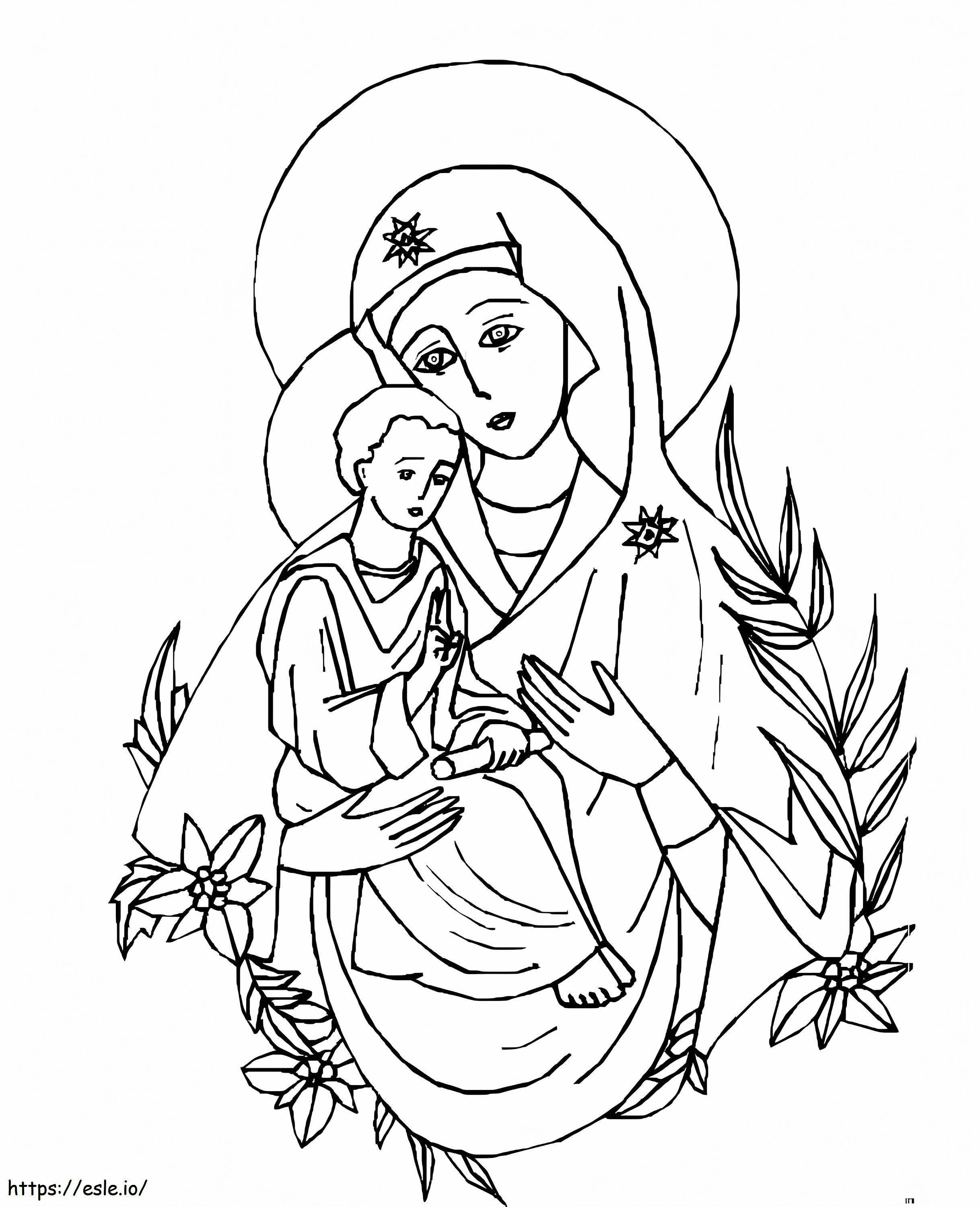 Coloriage Coloriage gratuit de la Mère de Jésus à imprimer dessin