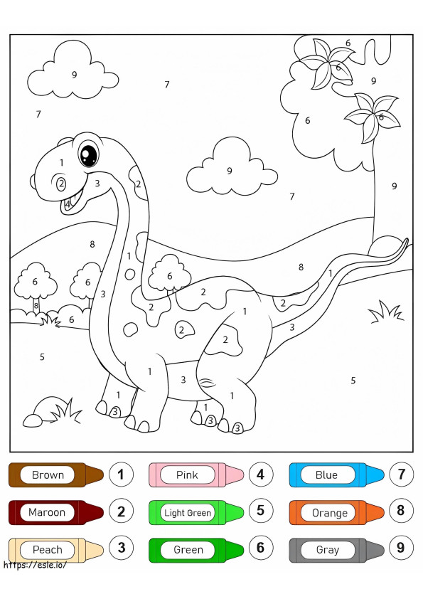 ブラキオサウルス恐竜 番号ごとに色分け ぬりえ - 塗り絵