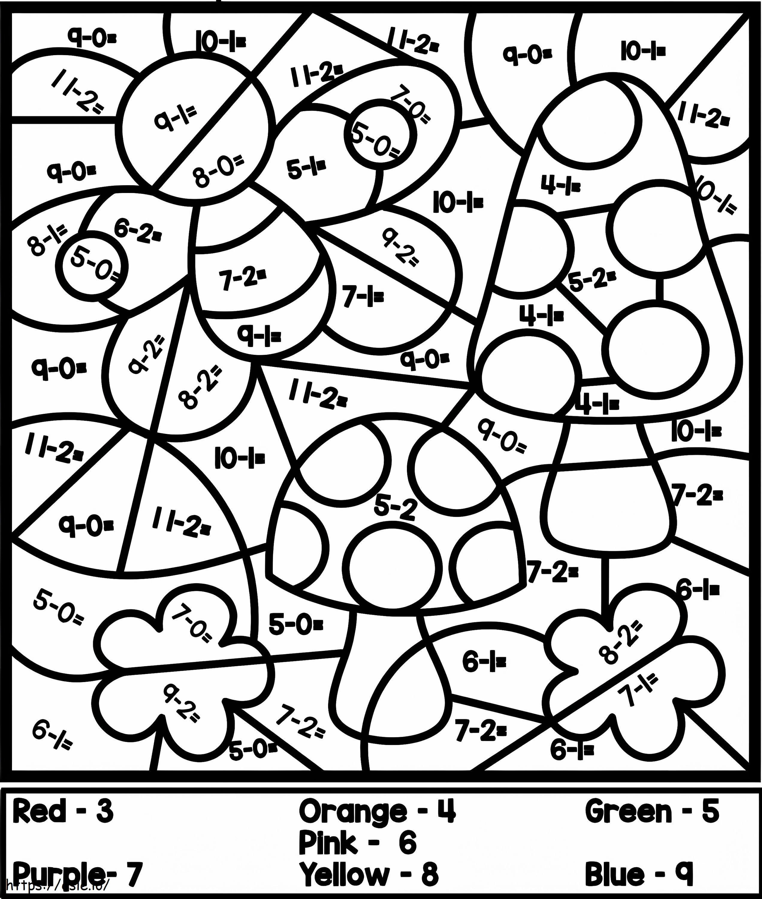 Subtraction Color By Number For Kids coloring page