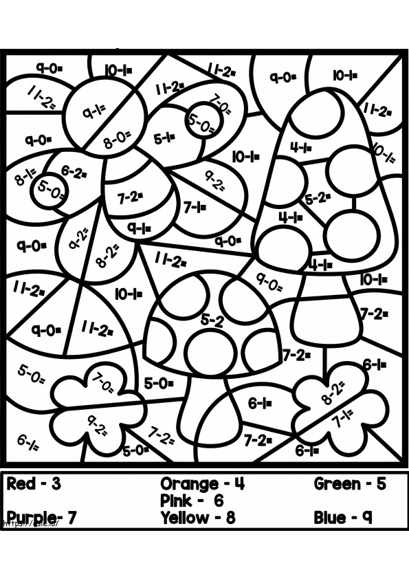 Subtraction Color By Number For Kids coloring page