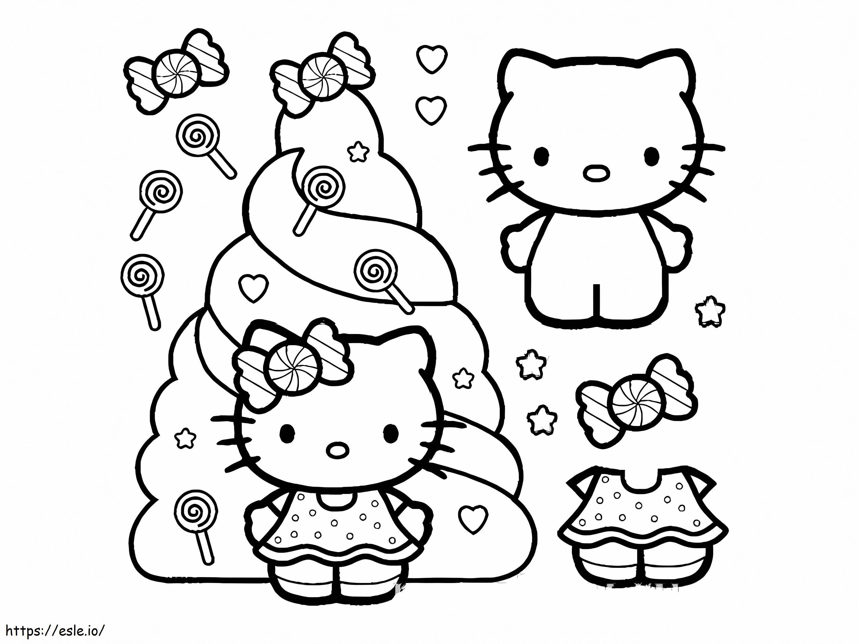 Coloriage Hello Kitty avec des bonbons à imprimer dessin