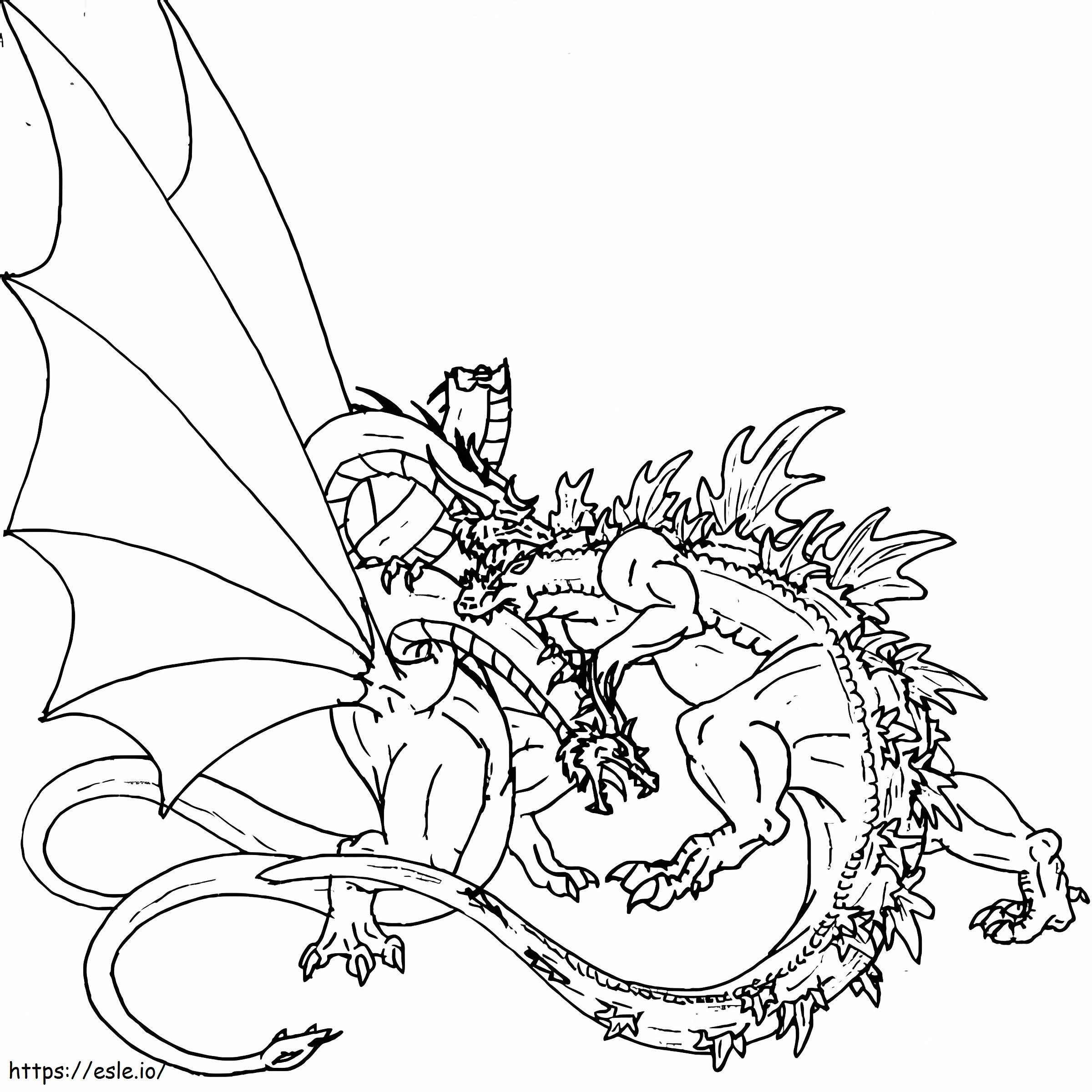 Coloriage Ghidorah contre Godzilla à imprimer dessin