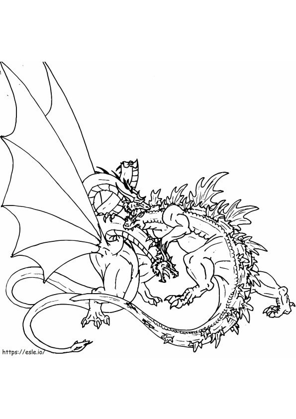 Coloriage Ghidorah contre Godzilla à imprimer dessin