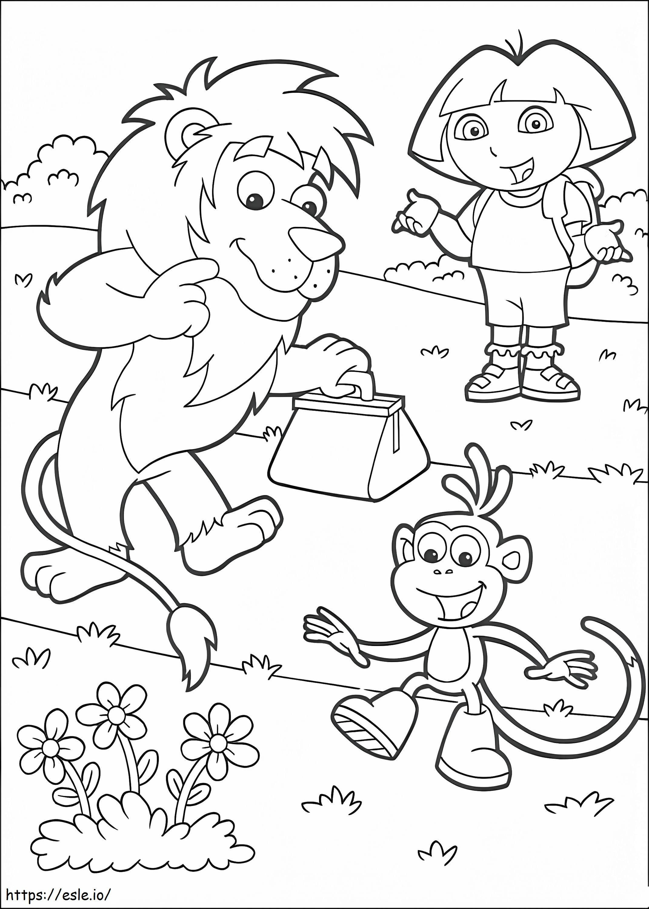 Coloriage Dora Bottes Et Lion à imprimer dessin