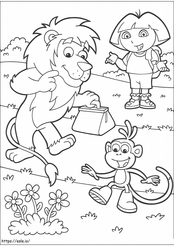 Dora saappaat ja leijona värityskuva
