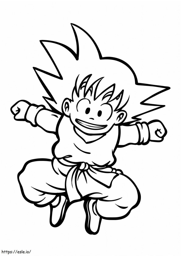 Coloriage Goku sautant drôle à imprimer dessin