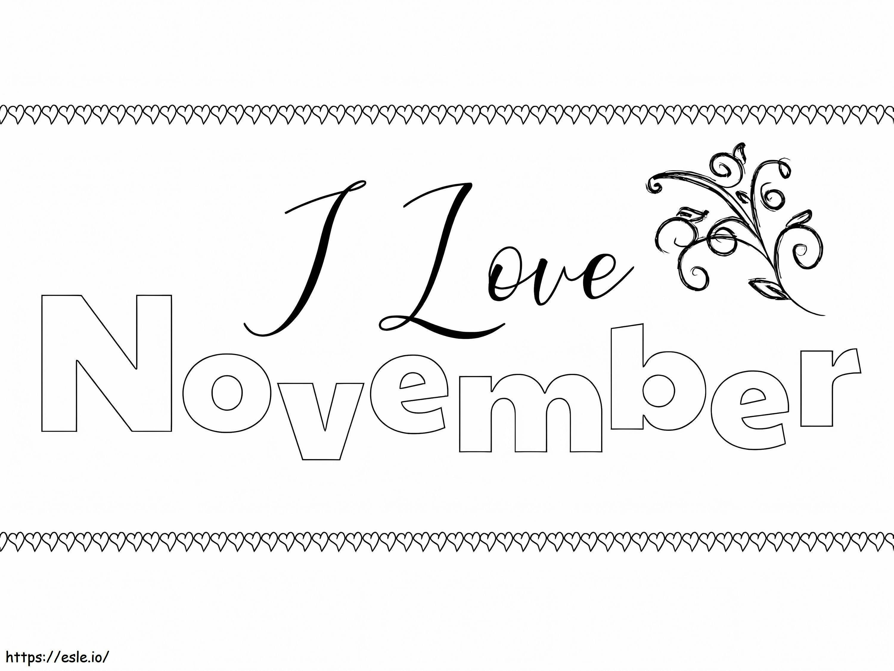 I Love You November Banner coloring page