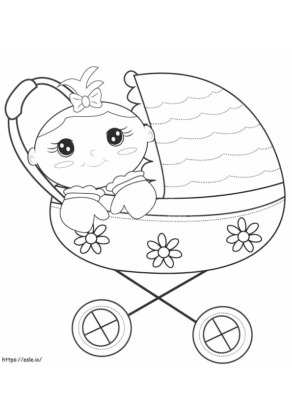 Página para colorir de bebê fofo no carrinho para colorir