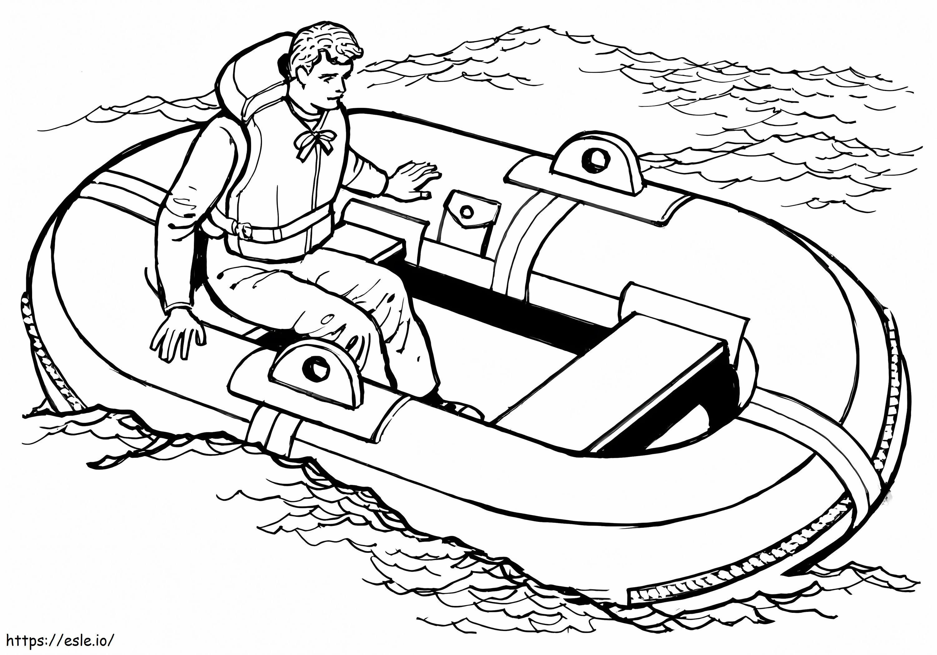 Homem em um bote salva-vidas para colorir