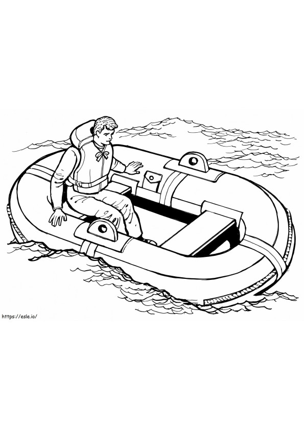 Hombre en una balsa salvavidas para colorear