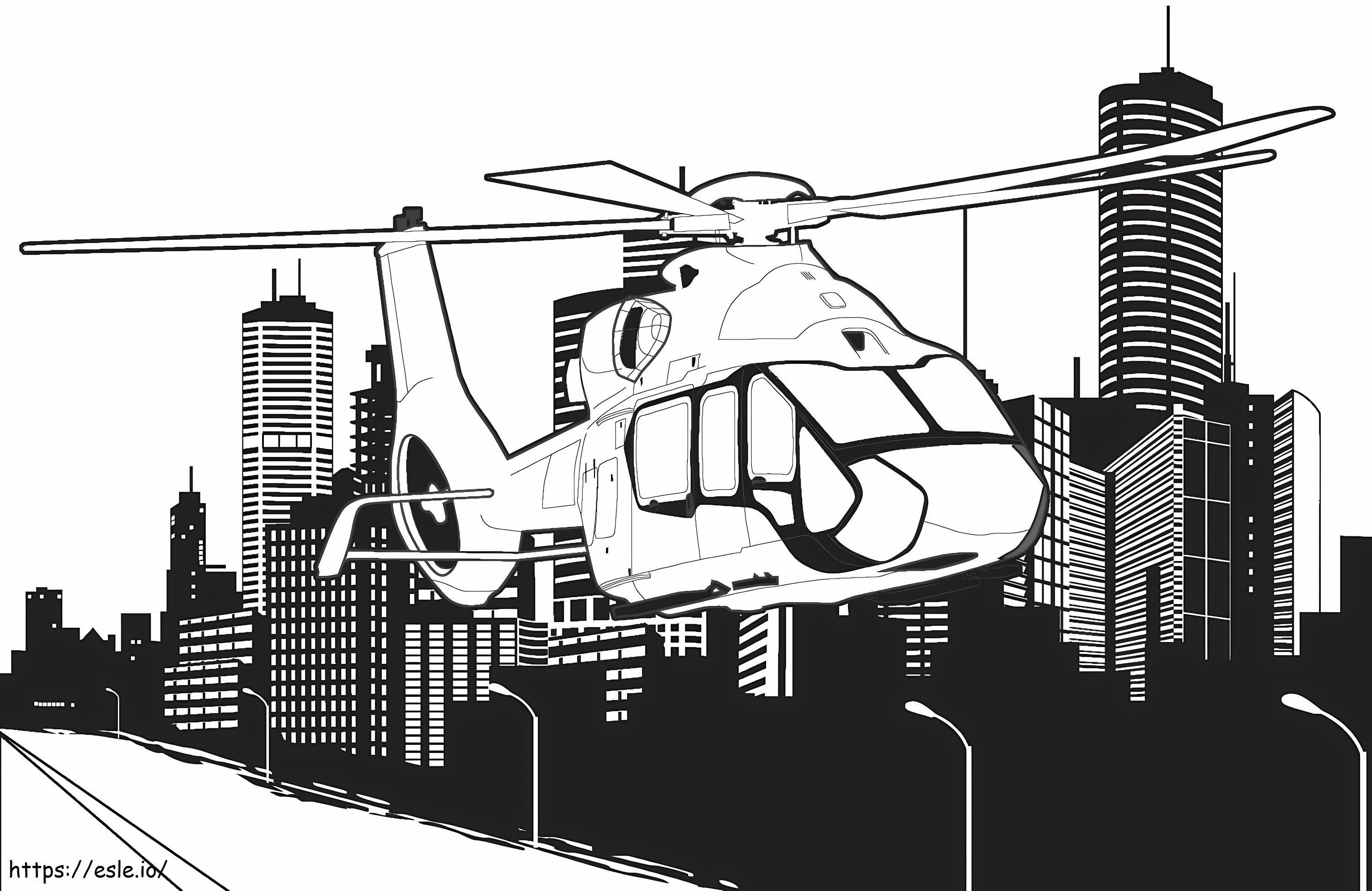 Helicóptero en la ciudad para colorear
