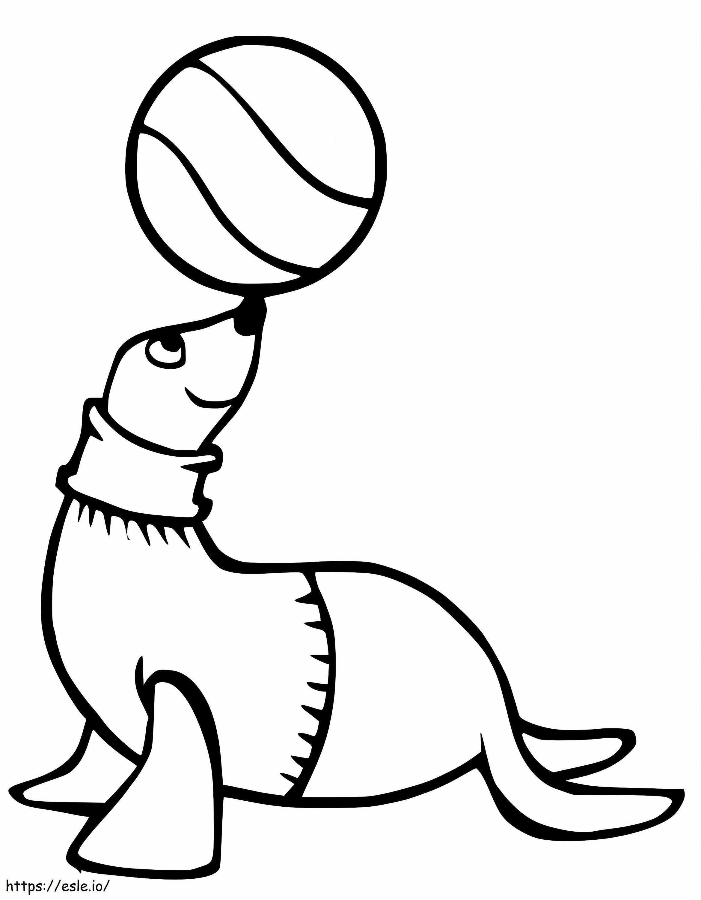 Coloriage Lion de mer jouant au ballon à imprimer dessin