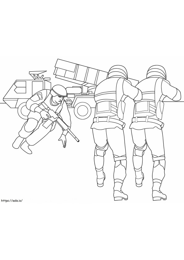 Three Soldiers With Car coloring page