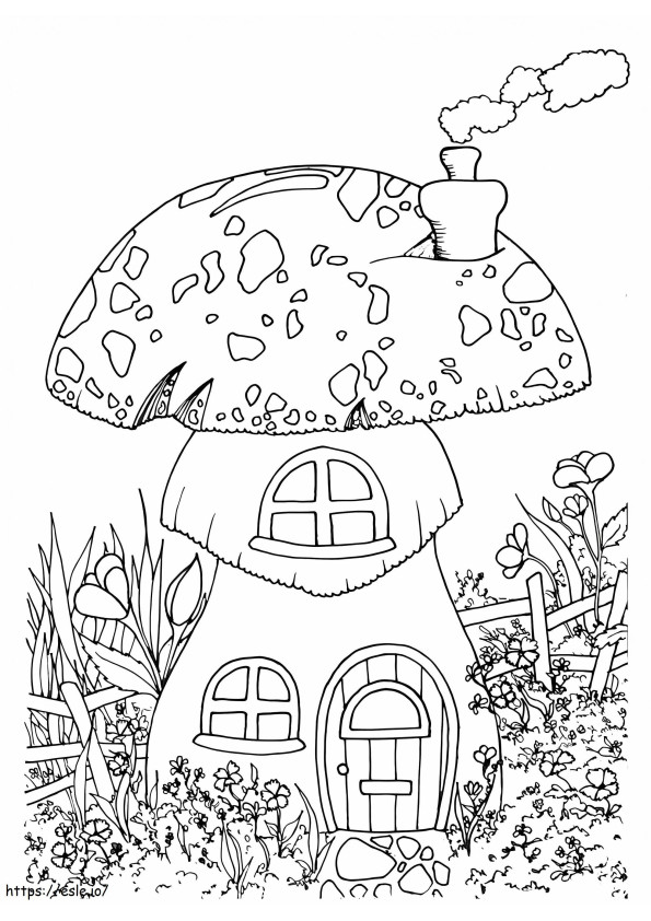 Coloriage Maison de champignon féerique à imprimer dessin