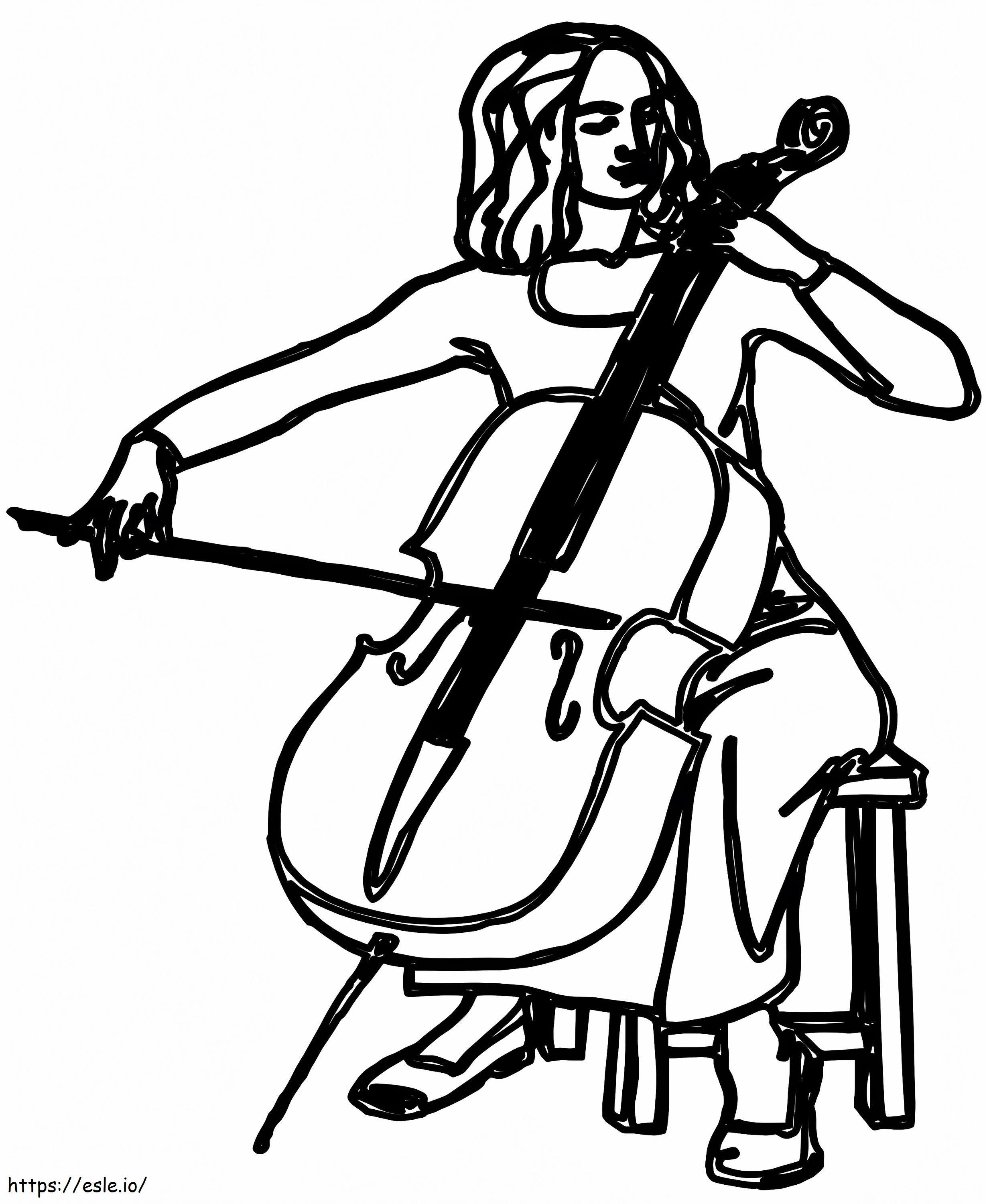 Coloriage Dame jouant du violoncelle à imprimer dessin