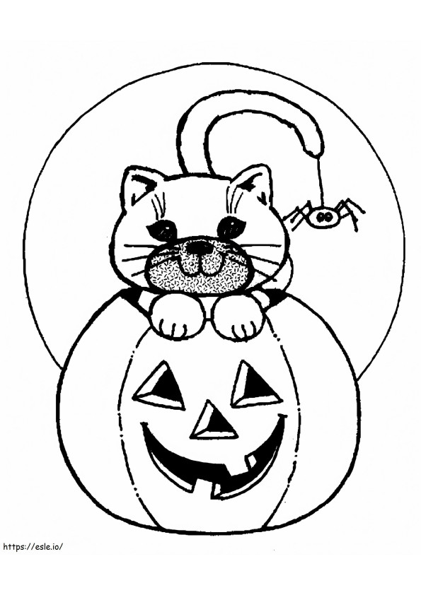 Coloriage Jack O Lantern avec chat à imprimer dessin