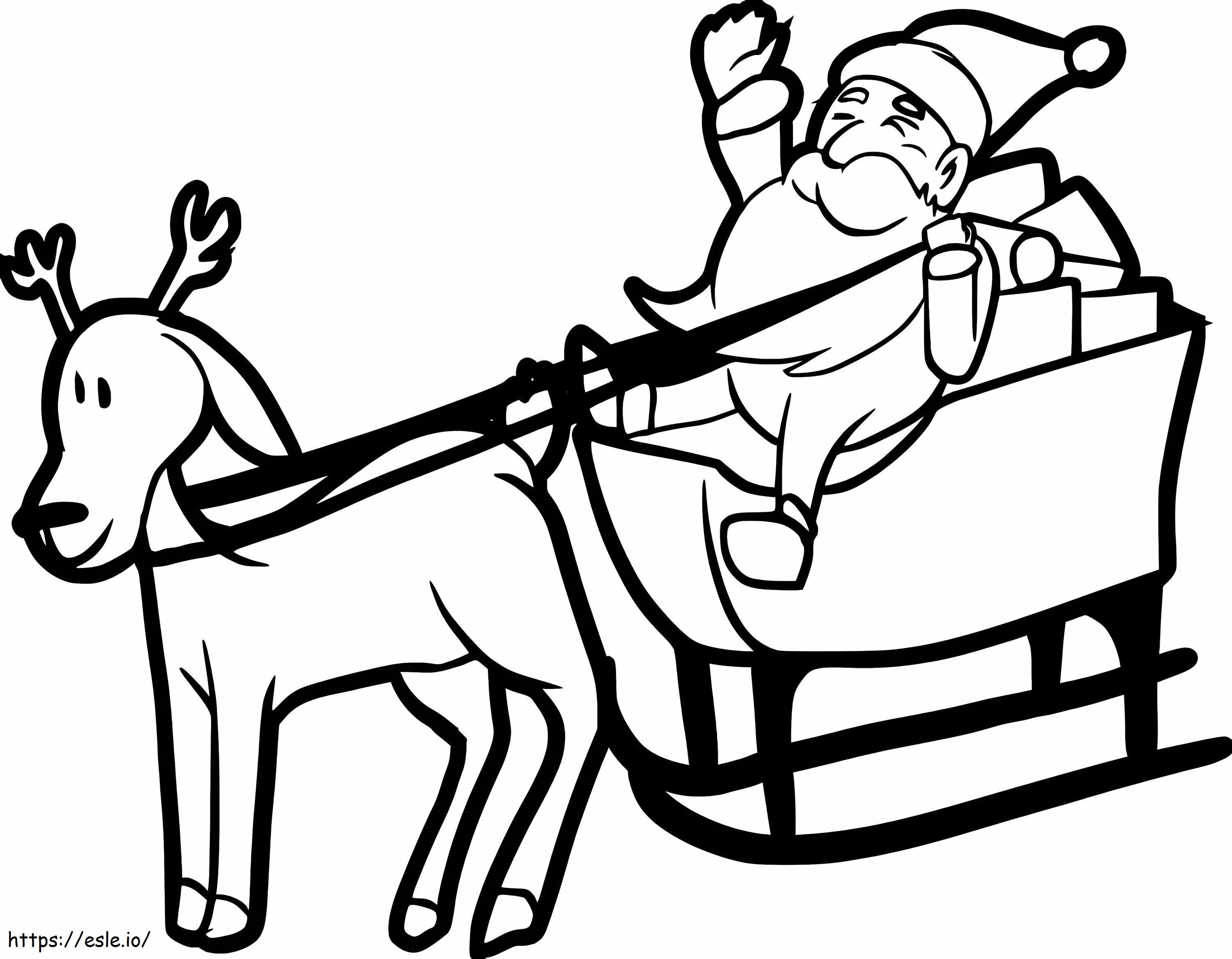 Papá Noel en su trineo con un reno para colorear