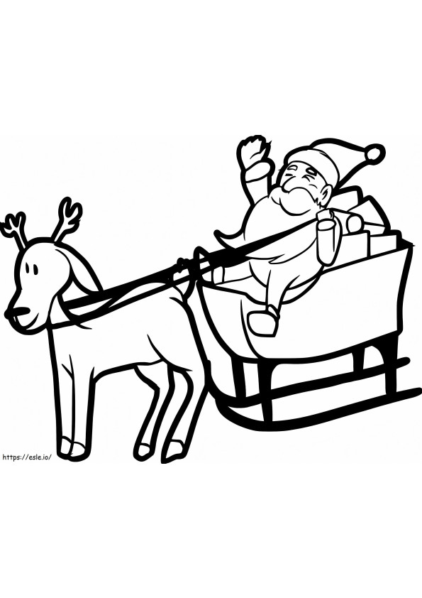 Papá Noel en su trineo con un reno para colorear
