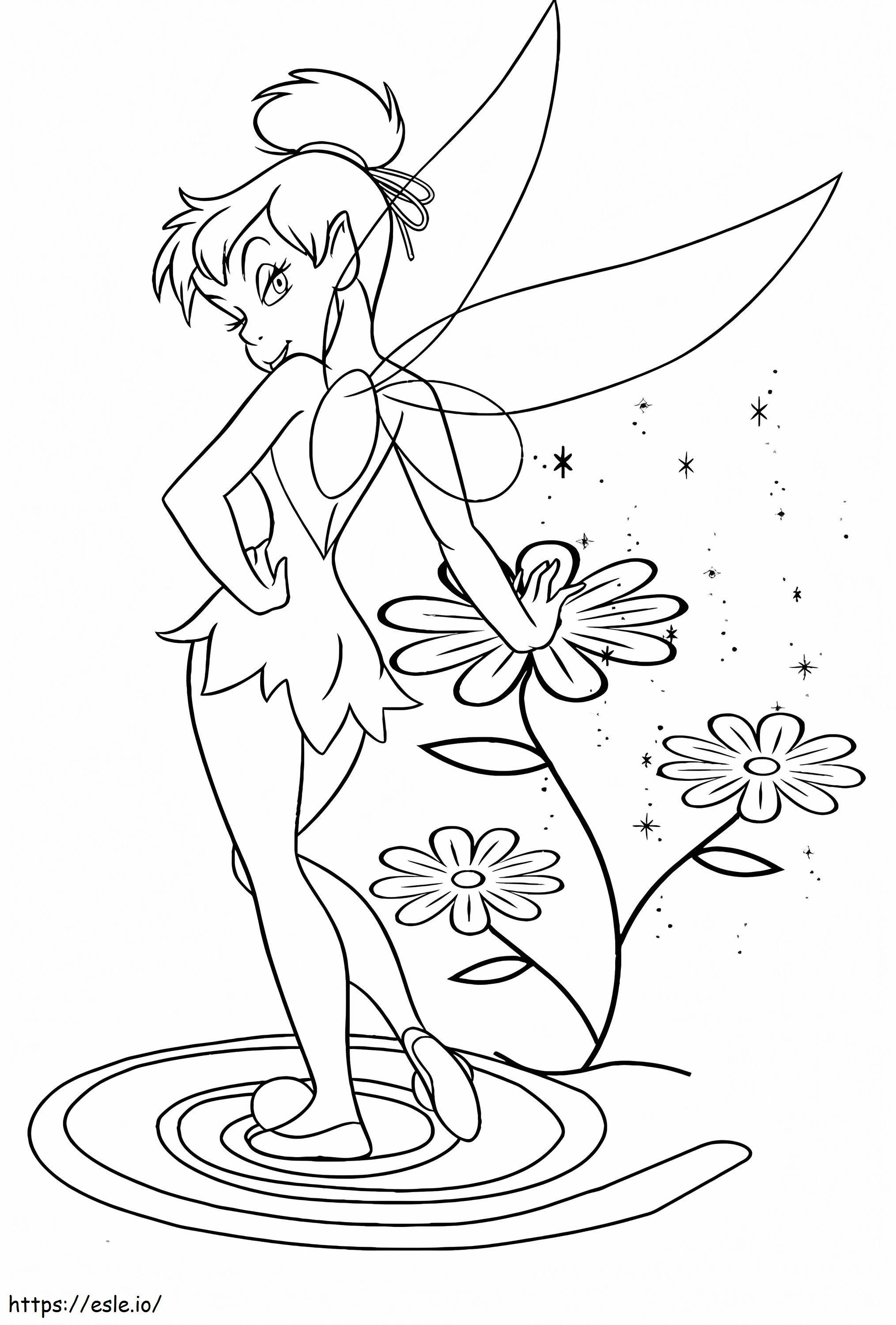 Tinkerbell Con Flores coloring page
