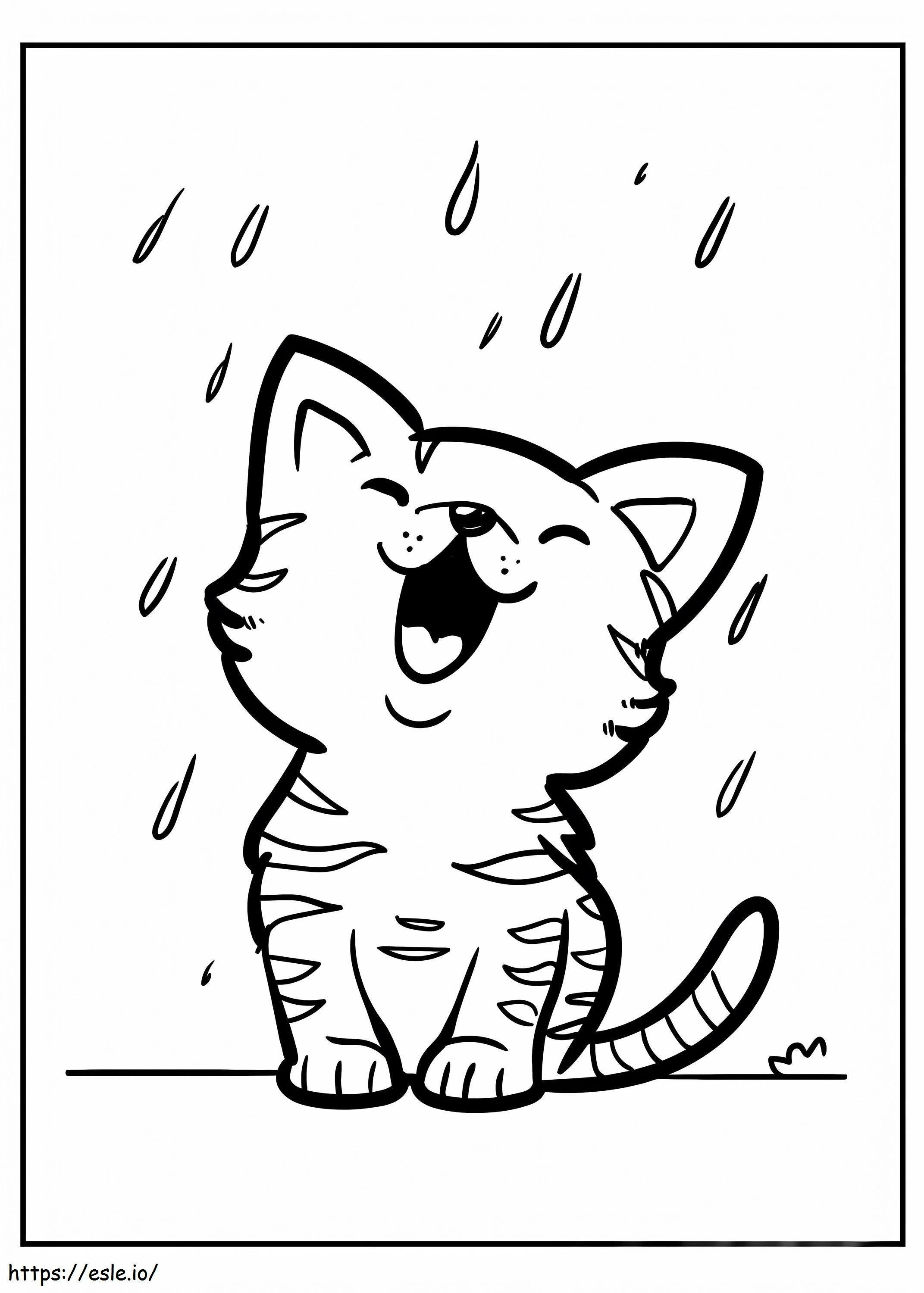 Anak Kucing Bahagia Di Tengah Hujan Gambar Mewarnai