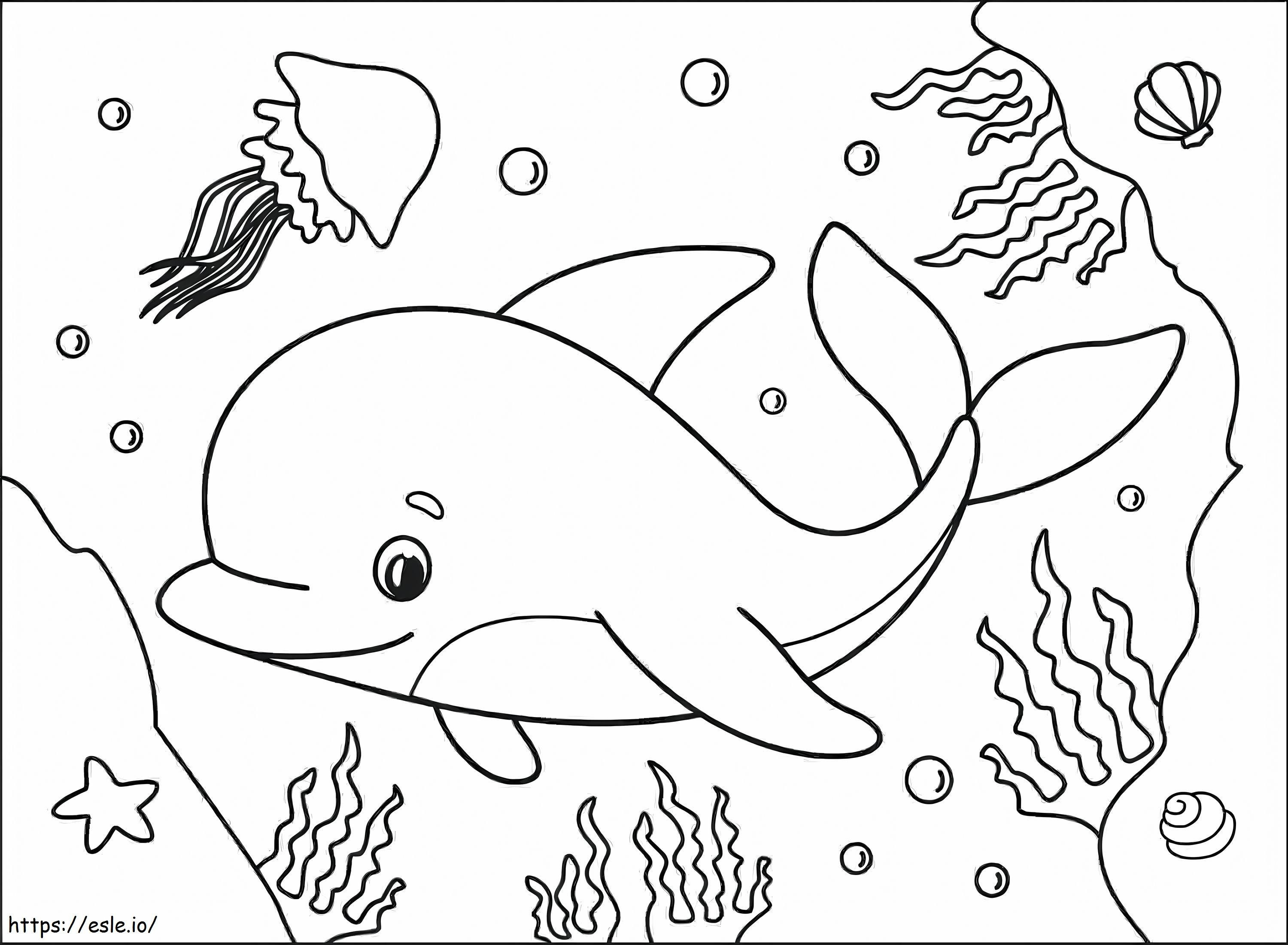 Delphin und zwei Quallen mit Jakobsmuscheln ausmalbilder