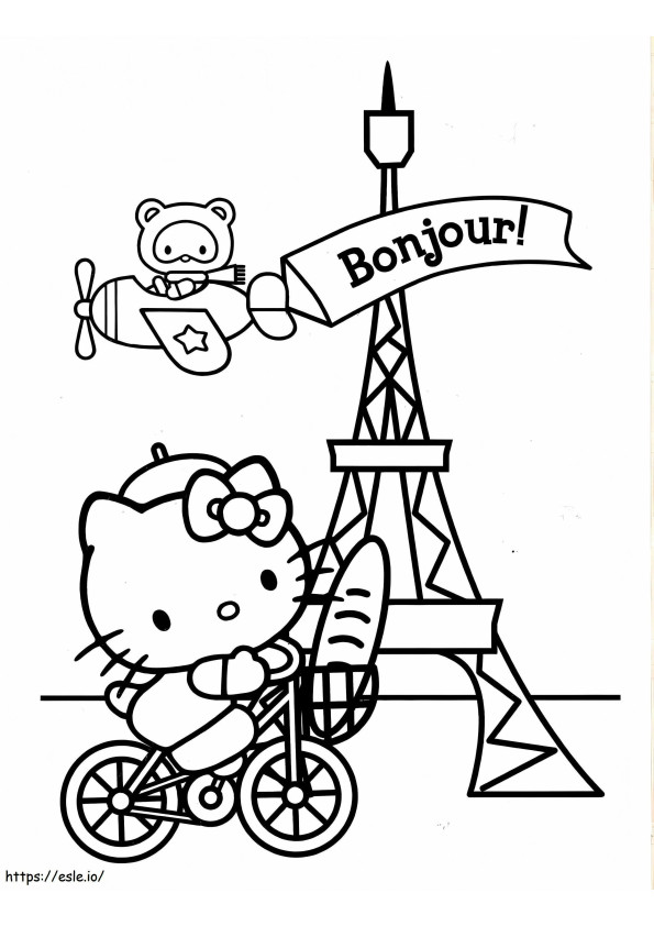 Hello Kitty en la ciudad de París para colorear