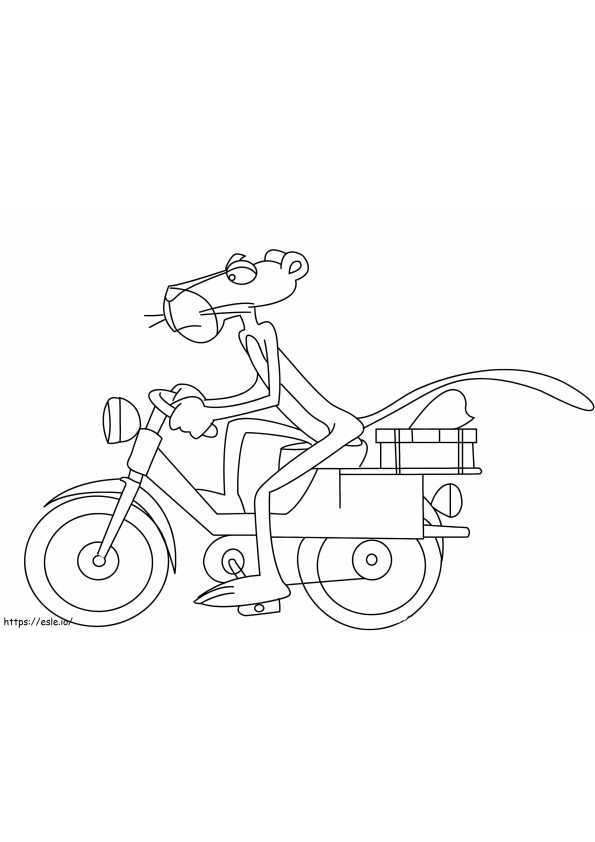 Pantera Roz se plimbă cu motocicleta de colorat