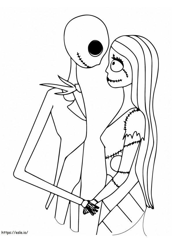 Sally And Jack Skellington Facing coloring page