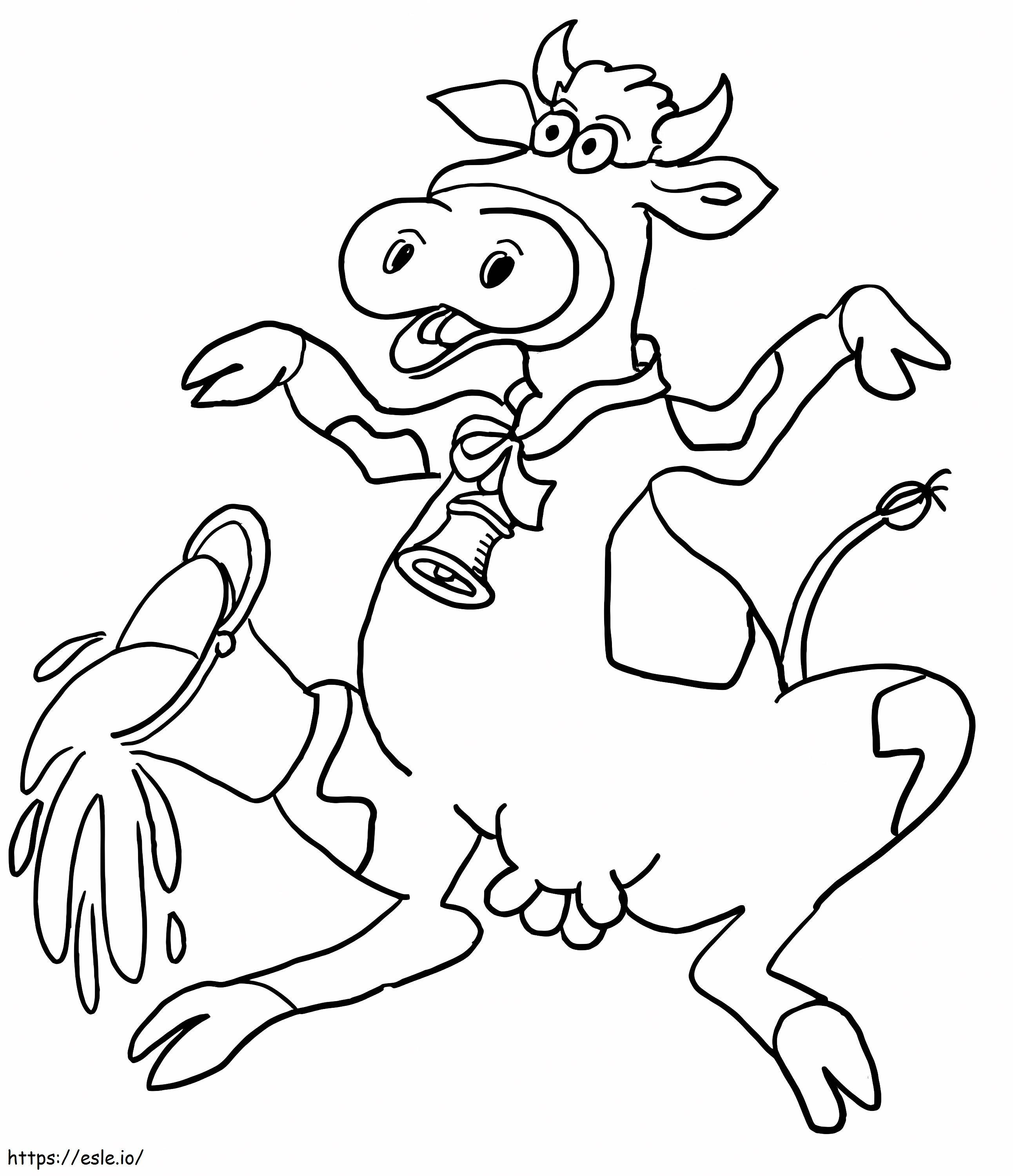 Hauska sarjakuva lehmä värityskuva