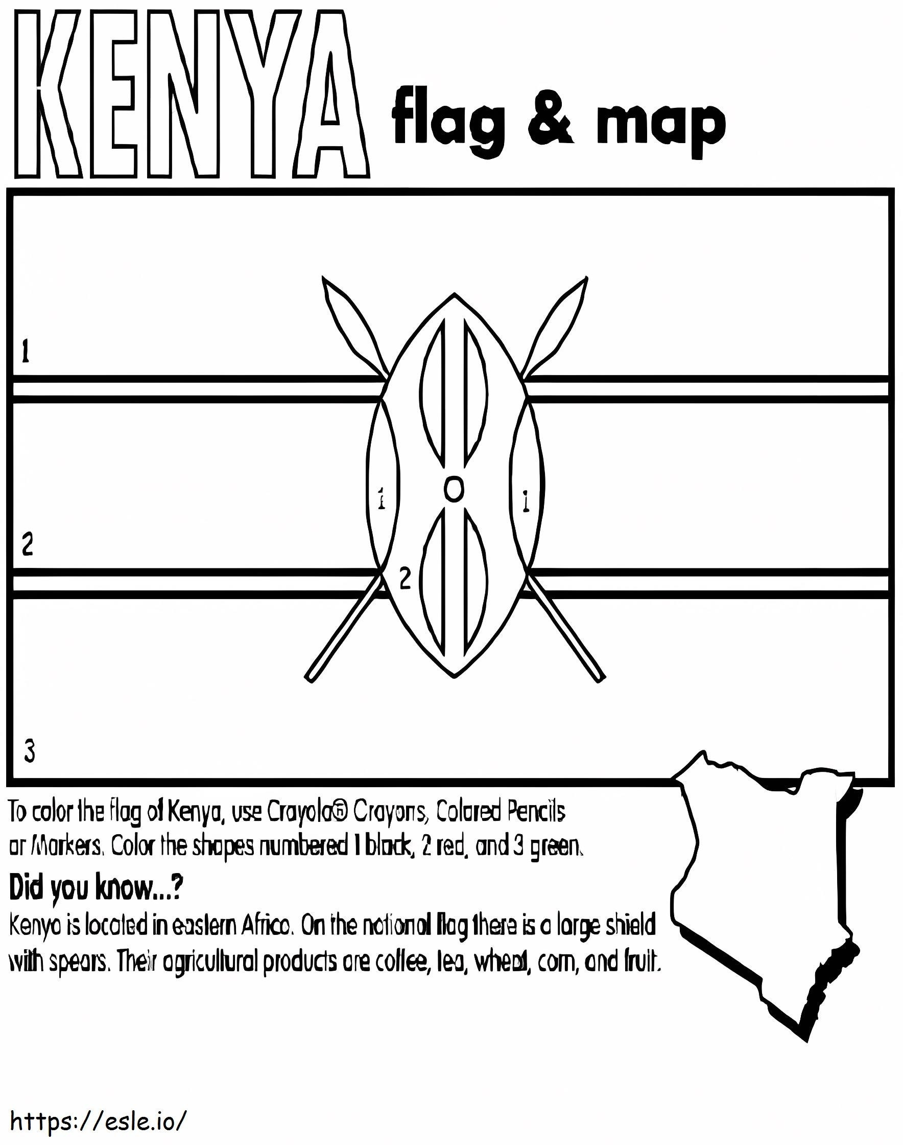 ケニアの国旗と地図 ぬりえ - 塗り絵