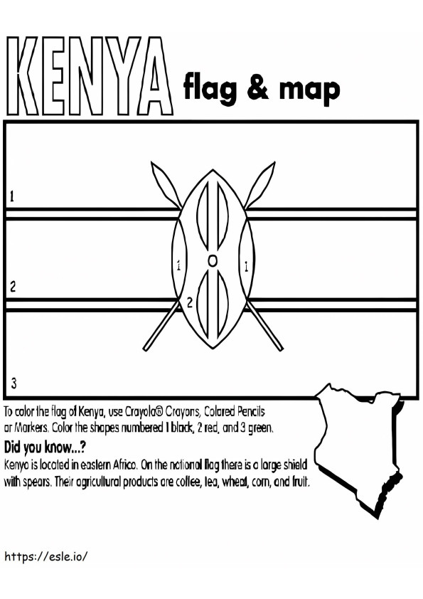 ケニアの国旗と地図 ぬりえ - 塗り絵