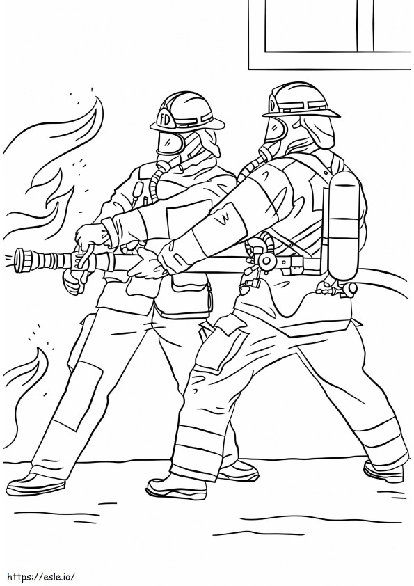 Firefighters Spraying Water coloring page