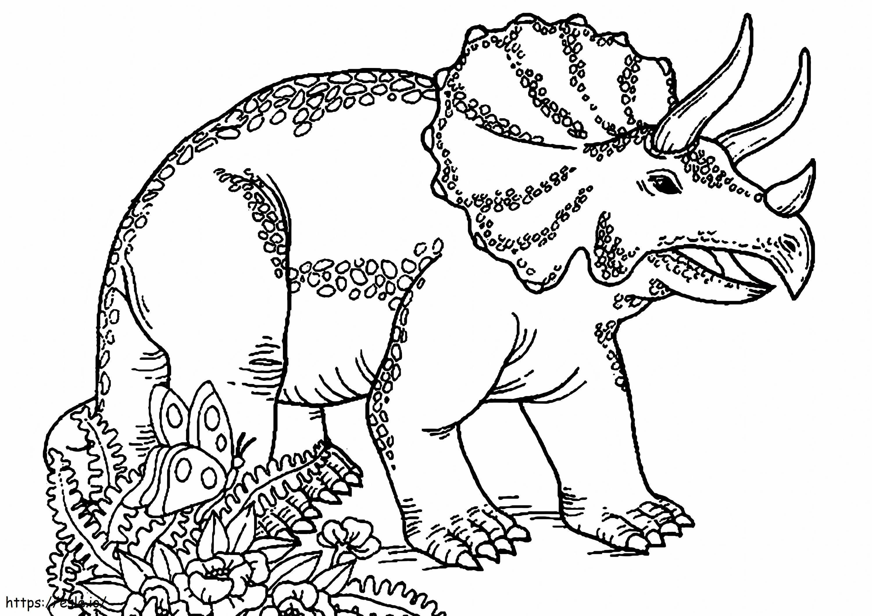 Triceratops Con Flores Berskala Gambar Mewarnai