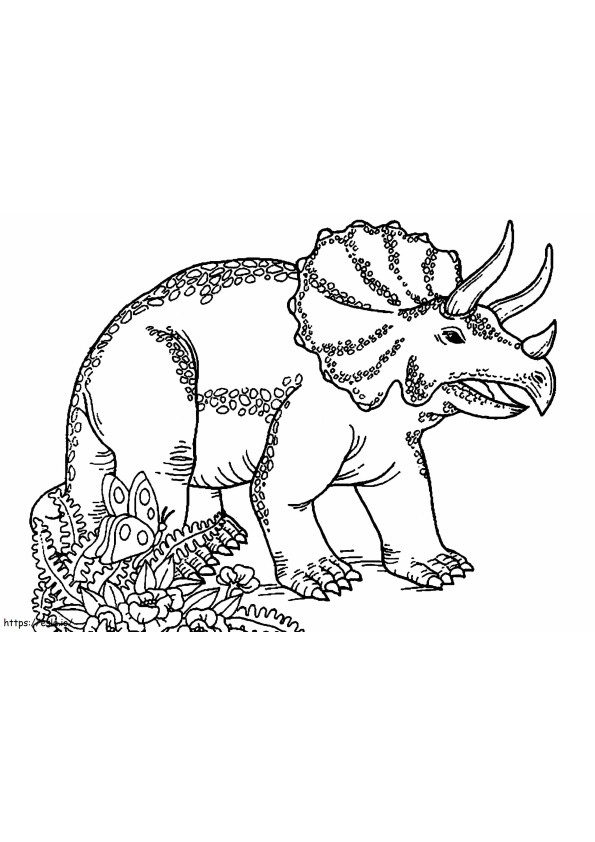 Coloriage Triceratops Con Flores à l'échelle à imprimer dessin