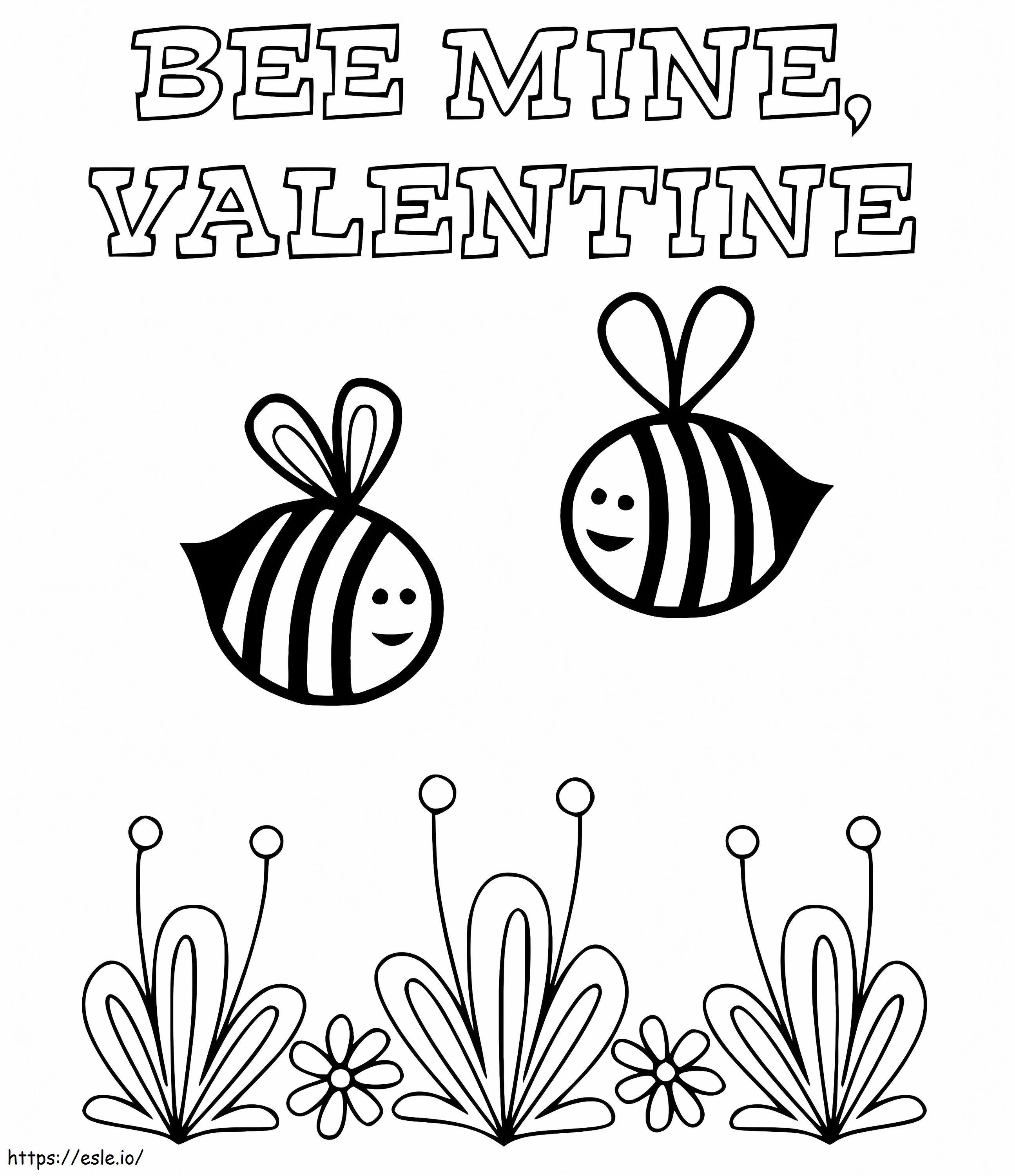 Printable Bee My Valentine de colorat