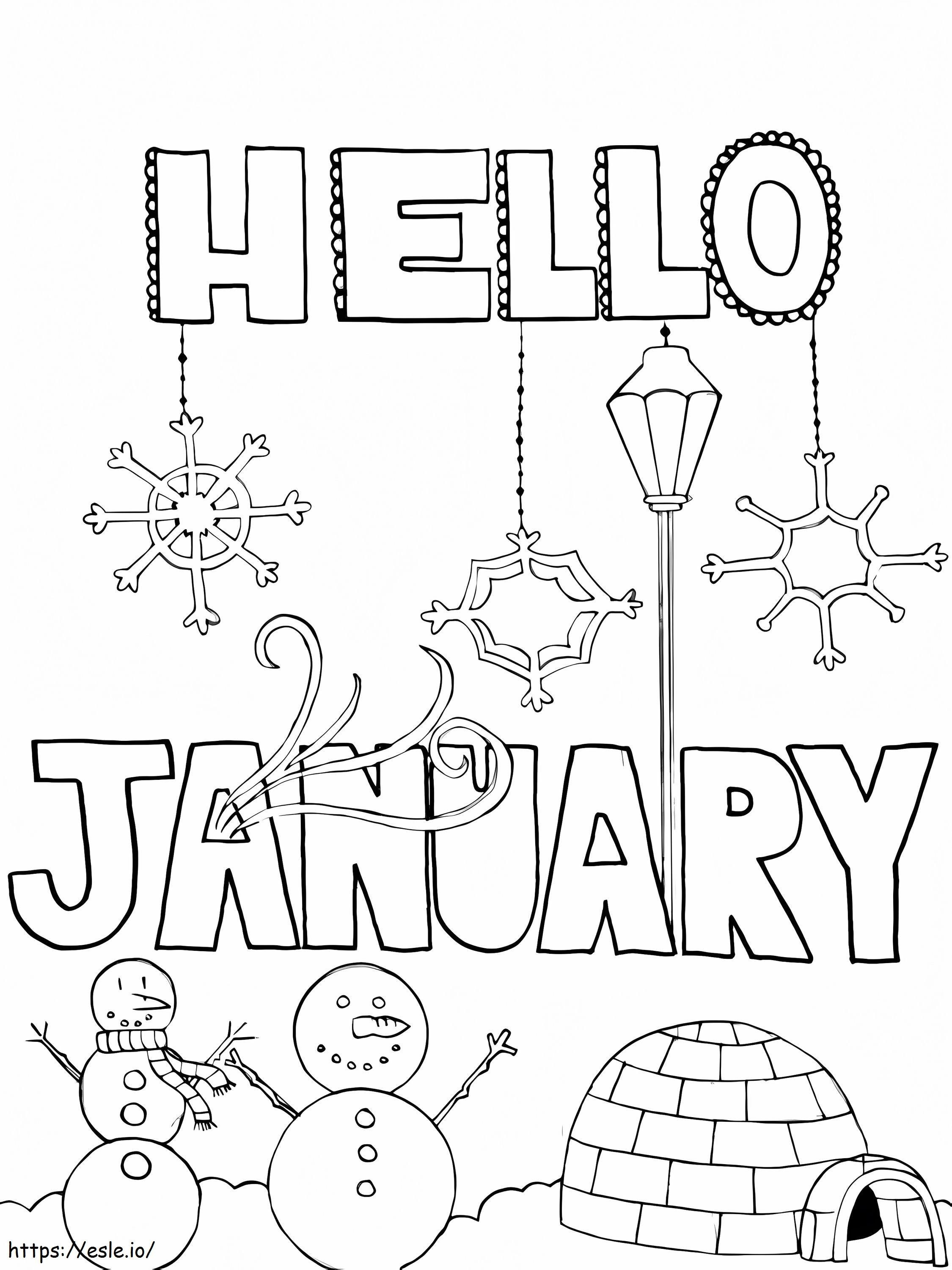 Olá página para colorir de janeiro para colorir