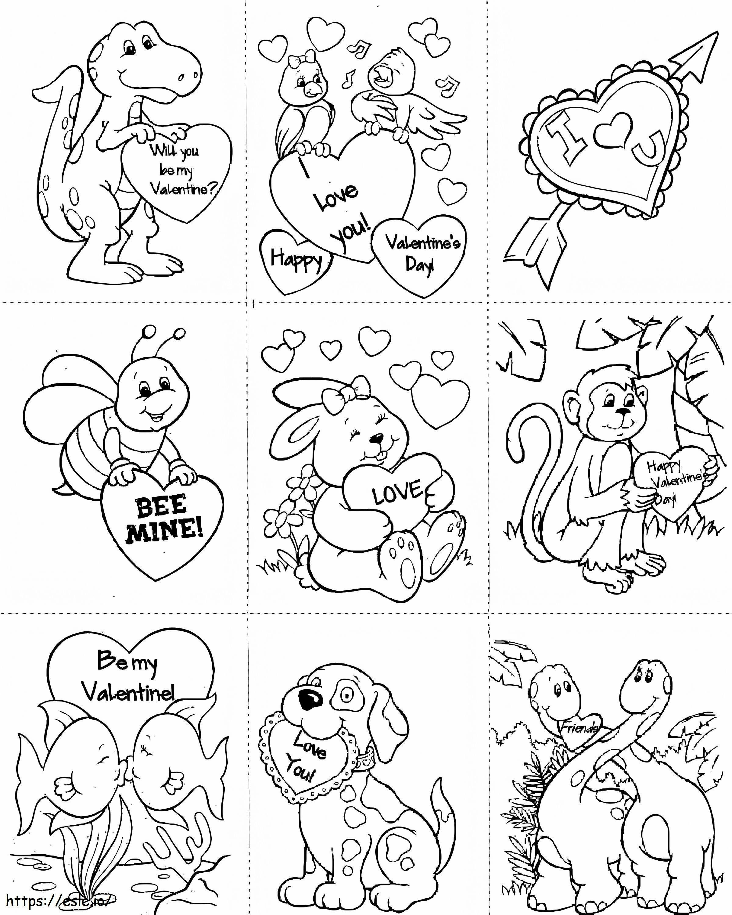 Cartões de Dia dos Namorados para impressão para colorir