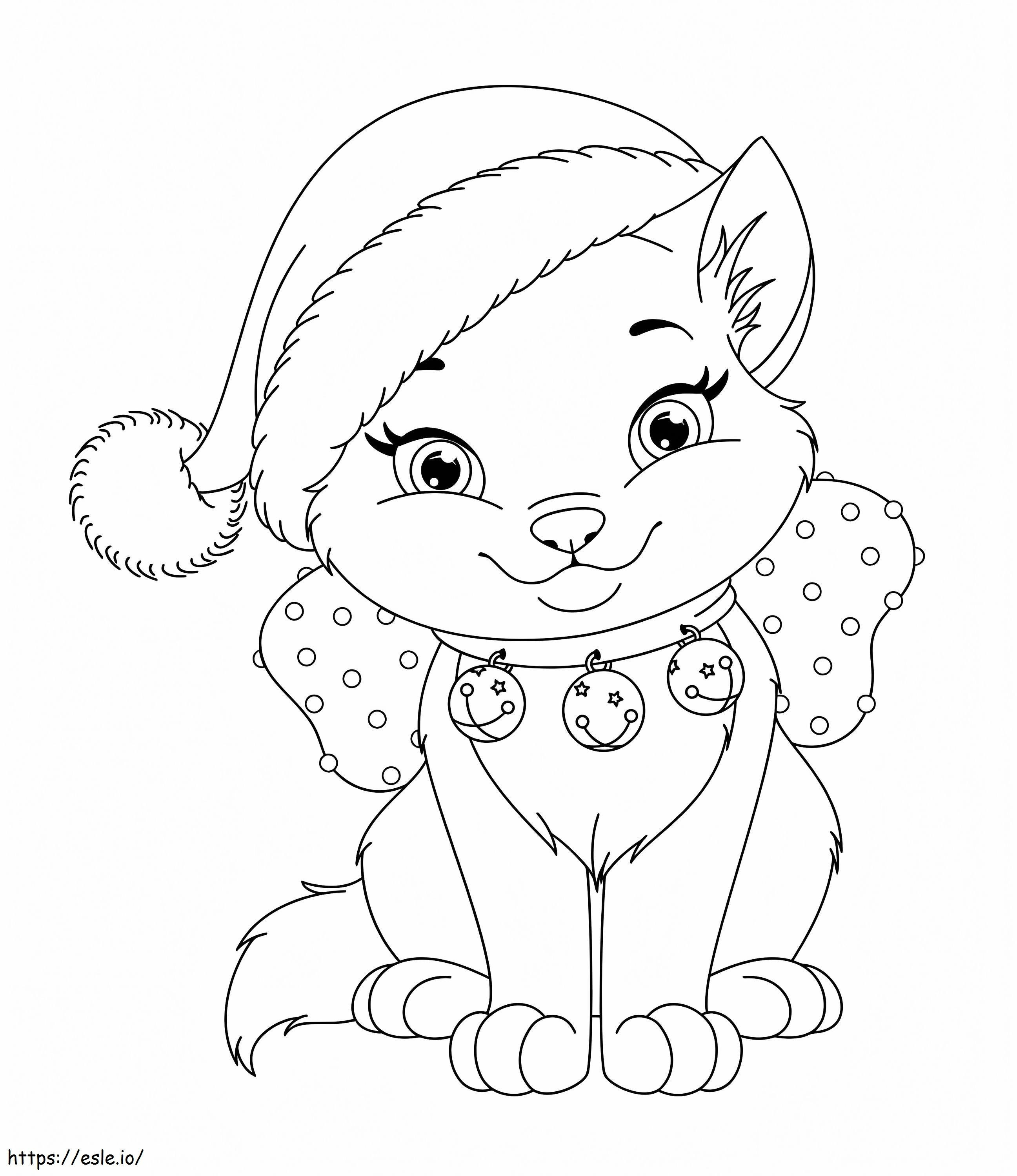 Pisicuță drăguță de Crăciun de colorat