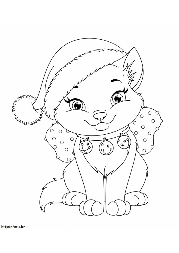 Coloriage Chaton de Noël mignon à imprimer dessin