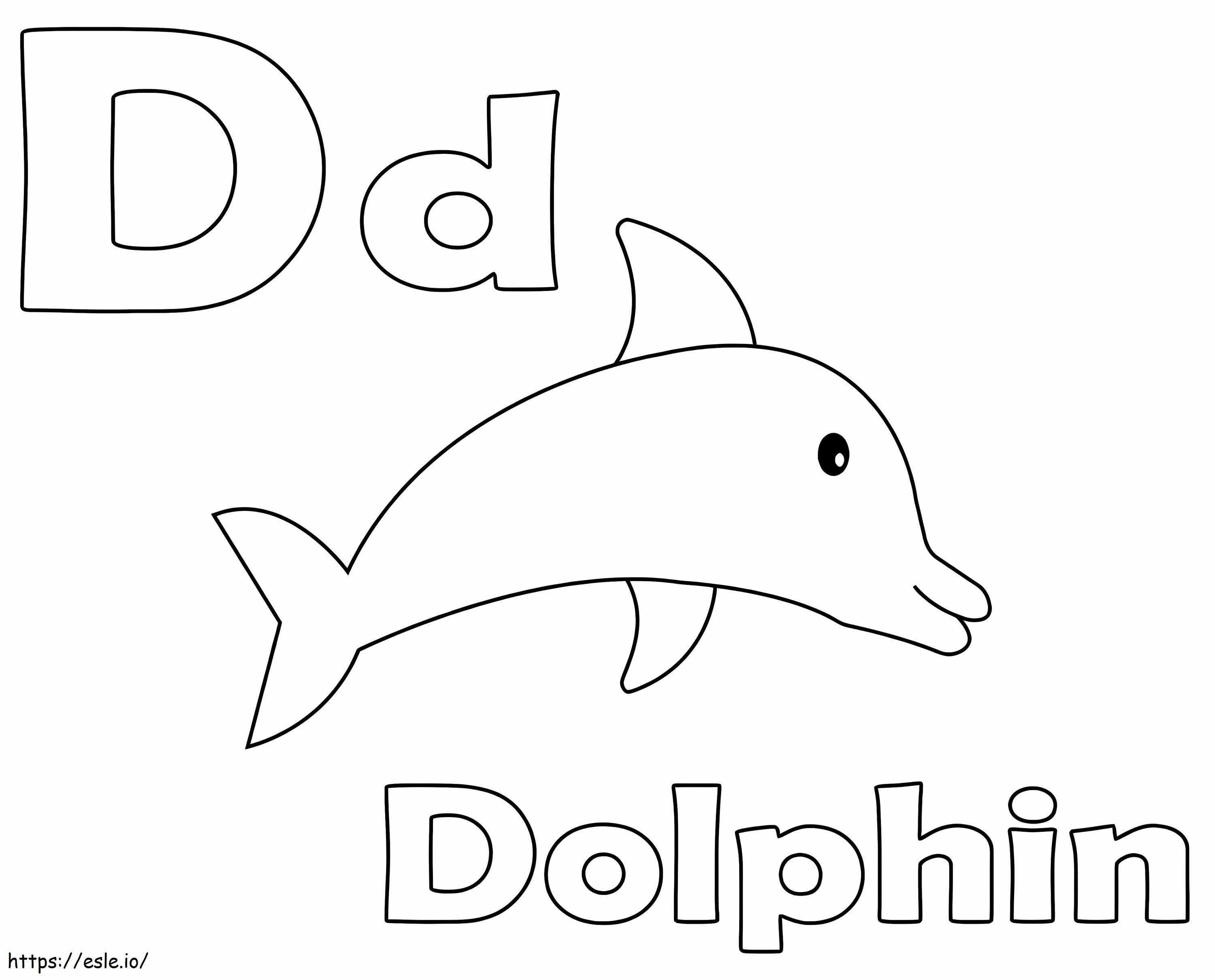 Delfiinin kirjain D värityskuva