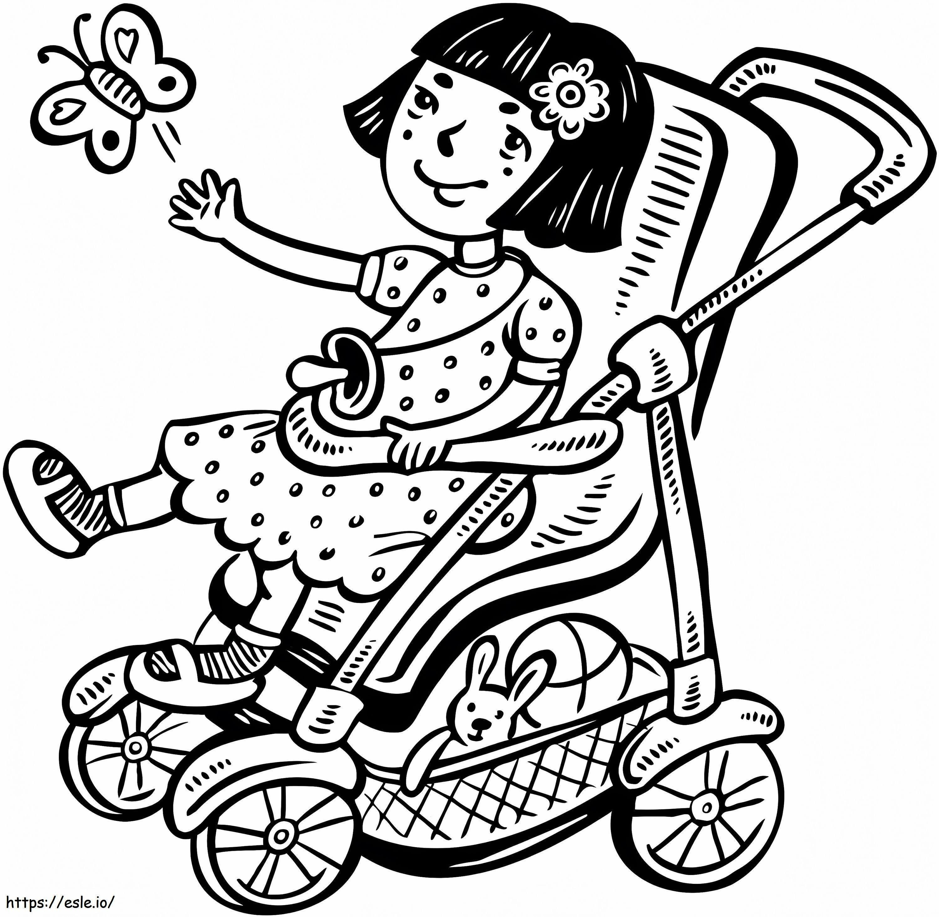 Mała dziewczynka w wózku do kolorowania kolorowanka