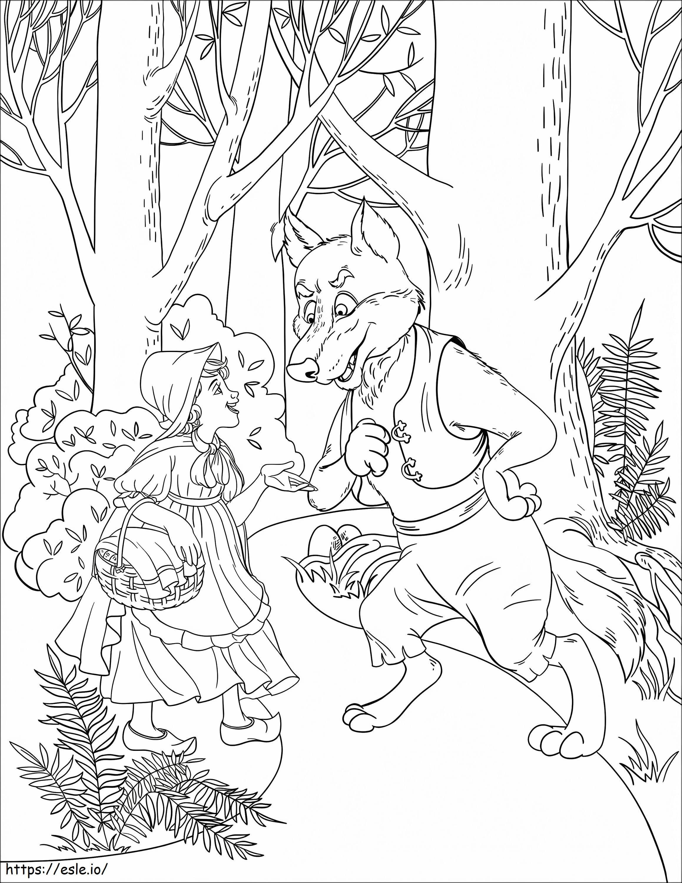 Little Red Riding Hood Meets A Wolf coloring page
